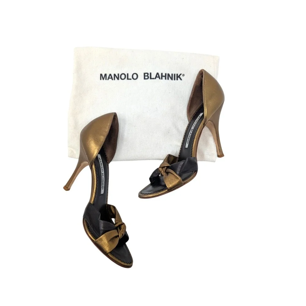 Manolo Blahnik Oggi Black Bronze Leather D'Orsay Heels EU 35.5